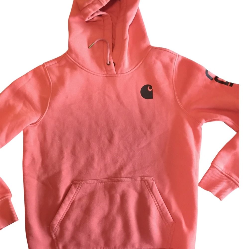 Carhartt Womens Relaxed Fit Logo Graphic Hoodie Coral Pink Medium M 8-10